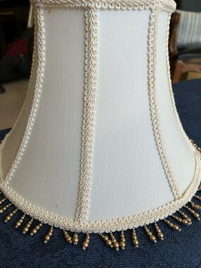 Beautiful beaded lampshade! Top measures 5” across, bottom measures 10” across